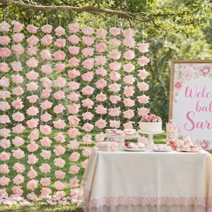 Paper Flower Garland, Bridal Shower Backdrop, Hanging Flower Curtain, Photobooth, Birthday, Floral Wedding Decor, Pink Floating Flowers