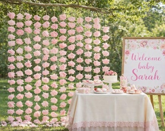 Paper Flower Garland, Bridal Shower Backdrop, Hanging Flower Curtain, Photobooth, Birthday, Floral Wedding Decor, Pink Floating Flowers
