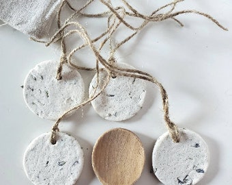 Rustic ornaments, Name tags, Rustic decor tags, Napkin rings, Lavender scented ornaments, Wedding favors