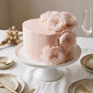 Blush Organza Flowers Set of 3, Wedding Cake Floral Embellishments, Napkin Ring Flowers, Cake Flowers, Gifts for Her, Bridal Shower Decor