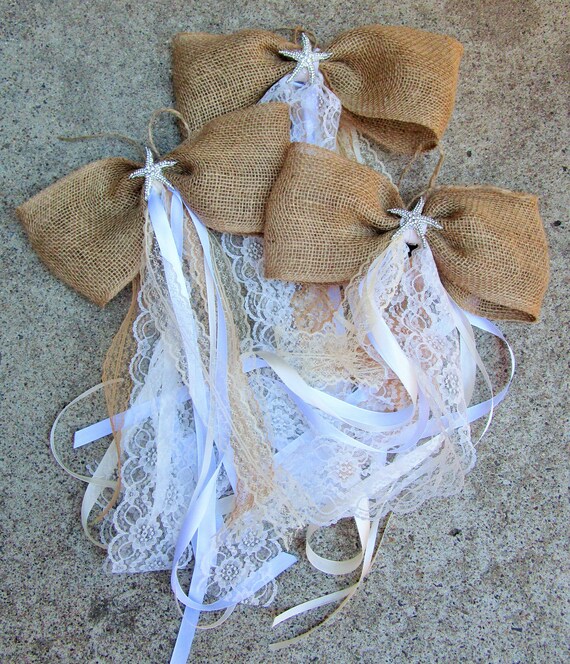 Burlap Bows Pew Aisle Chair Beach Wedding Decor Starfish Etsy