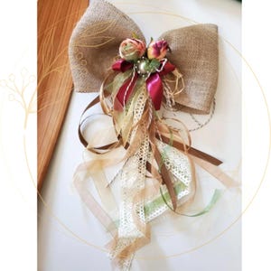 Fall Wreath Burlap Bow, Rustic Country Barn Wedding Decorations, Bows for Pew, Aisle, Bow Chairs Decor, Bohemian Shabby Chic Farmhouse Decor