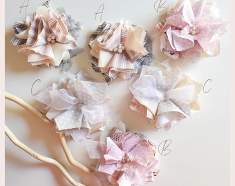 Pink, Ivory, Gray Fabric Flower Embellishments, Wedding Flowers, Cake Flowers, Bridal Shower Decor, Centerpiece Flowers, Chic Shabby Flowers