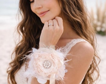 Flower Corsage in White Ivory Blush, Pin on Corsage, Bridal Wrist Corsage, Mother of the Bride, Bridesmaid, Prom, Anniversary