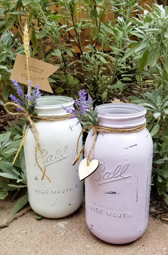 Mason Jar Decor Set Of 2 Rustic Wedding Decor Custom Mason Etsy