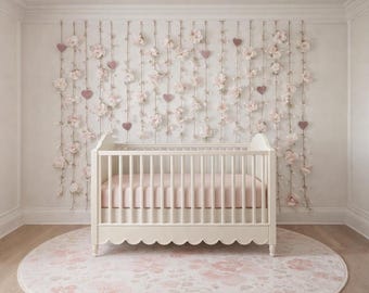 Coquette Bow Flower Garland, Custom Pink Blush Room Decor, Hanging Garland, Nursery decor, Blush Wedding Decor, Bridal Shower, Shabby Chic