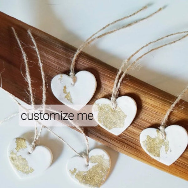 Clay heart tags set of 5, Keepsakes, Wedding favors, Valentine's day Heart tags, Wedding place settings, Napkin holders, Hanging ornaments