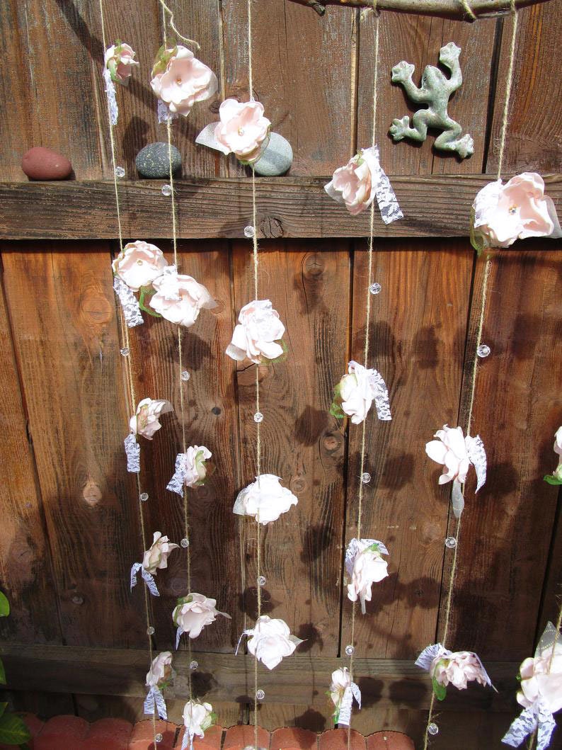 Fabric flower garland, Rustic Wedding garland, Backdrop decoration, Shabby chic flower decoration, Blush pink garland, Party decorations image 9