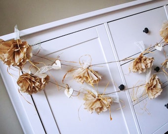 Rustic flower garland, Paper flower garland, Rustic wedding decor, Flower backdrop, Party decorations, Bridal shower rustic, Country decor