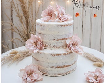 Blush Cake Flowers, Flower Decorations, Napkin Rings, Placeholders, Reception Table Decor
