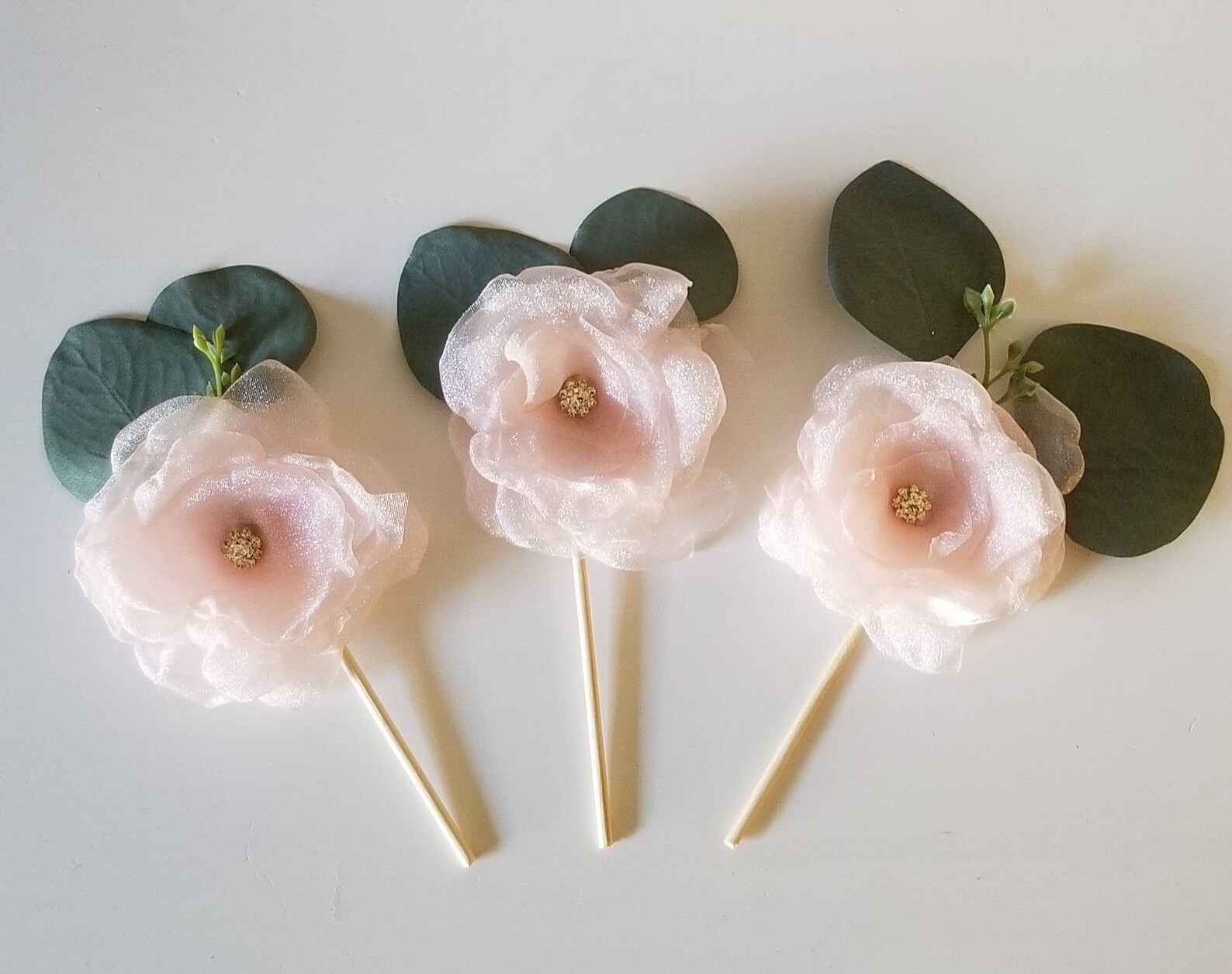 Cupcake toppers set of 3 with eucalyptus cupcake flower Etsy