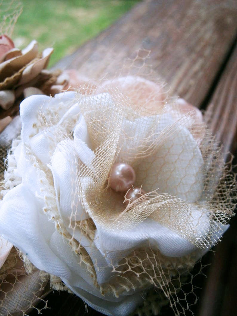 Burlap hair flowers Wedding burlap rustic decor Small fabric flowers set of 5 Rustic Bridal flower Wedding cake Cake flower decorations