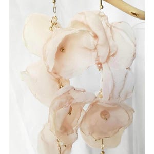 Long Flower Earrings, Boho Drop Floral Earrings, Statement Earrings, Dangle Flower Earrings, Statement Earrings, Chiffon Flower Earrings