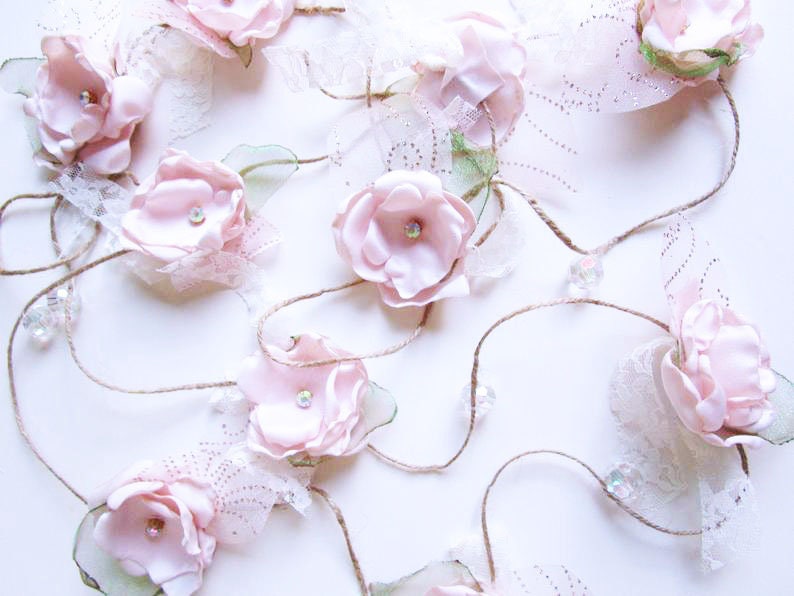 Fabric flower garland, Rustic Wedding garland, Backdrop decoration, Shabby chic flower decoration, Blush pink garland, Party decorations image 3