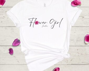 Custom Flower Girl Shirt, Floral Personalized Flower Girl Tee, Wedding Day for Girls, White Flower Girl T-Shirt, Bridal Party Shirt