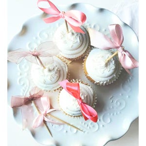 Pink Bow Cupcake Toppers, Coquette Theme Party Supplies, Dessert Toppers Decorations, Cupcakes Picks for Weddings, Birthdays, Baby Showers