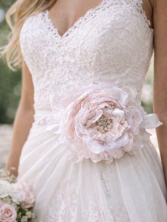 Blush Bridal Sash. Bridal Blush Flower Dress Sash. Blush Flower Girl Sash, Bridal Sash Belt, Maternity Sash  main image 2