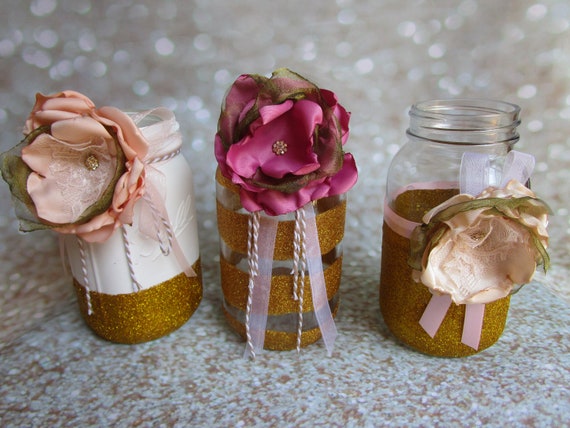 Mason Jars Set Of 3 Jar Centerpieces Wedding Table Decor Etsy