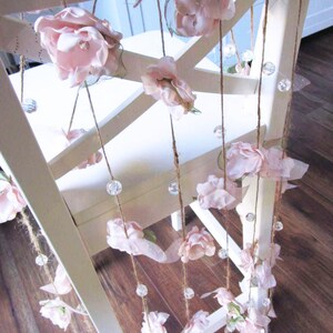 Fabric flower garland, Rustic Wedding garland, Backdrop decoration, Shabby chic flower decoration, Blush pink garland, Party decorations image 2