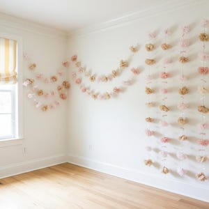 Blush & Ivory Paper Flower Garland with Satin Ribbon Bows, Wedding Backdrop, Bridal Shower Decor, Baby Shower, Birthday Party image 7