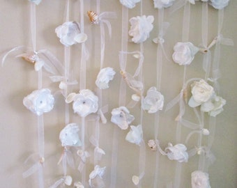 Flower backdrop shell garlands, Beach wedding decorations, Flower backdrop, Flower garlands, Beach party decorations, Coastal decorations