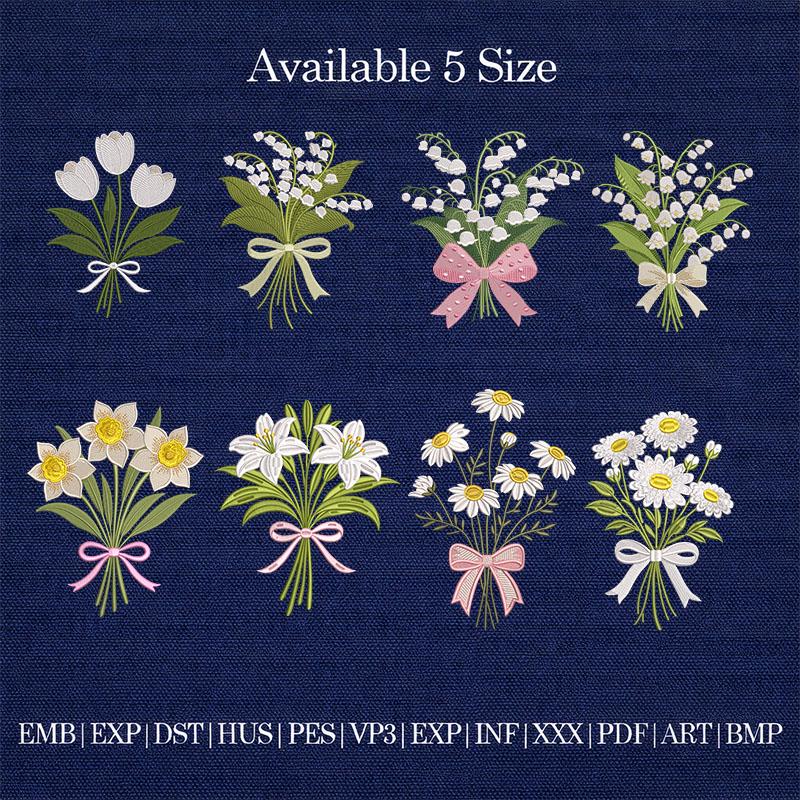 Flower Bouquet Embroidery Design Bundle, Floral Bow Embroidery, Daisy ...