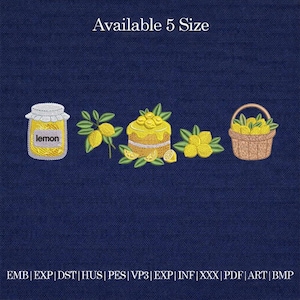 Lemon Embroidery Bundle, Lemon Jam Embroidery Design, Citrus Embroidery Pattern, Kitchen Embroidery Designs, Summer Lemon Embroidery Set