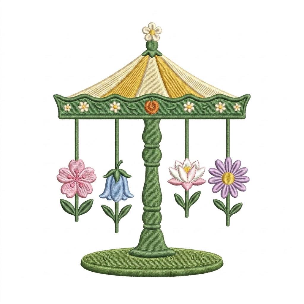 Floral Carousel Embroidery Design, Whimsical Flower Merry Go Round ...