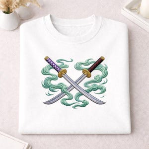 Zoro Inspired Katana Embroidery Design, Crossed Samurai Sword Machine Embroidery Pattern, Anime Sword Design