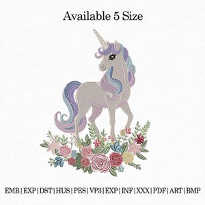 Floral Unicorn Embroidery Design | Vintage Unicorn with Flowers Machine Embroidery File | Pastel Unicorn Stitch
