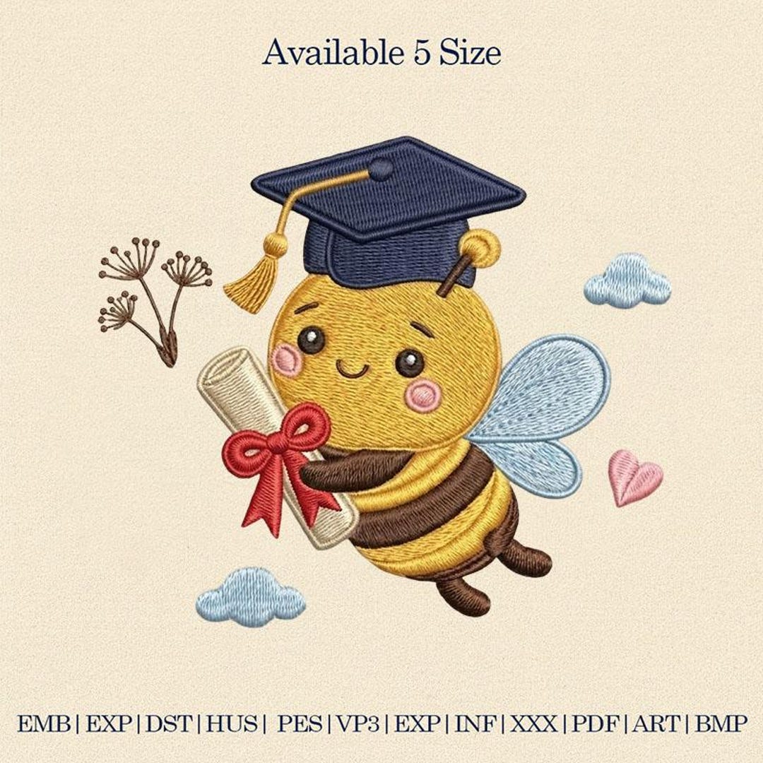 Graduation Bee Embroidery Design, Cute Bee With Diploma, Class of 2026 ...