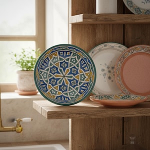 Hand-Painted Moroccan Ceramic Plate | Arabic Geometric & Berber Symbol Design | Boho Wall Deco