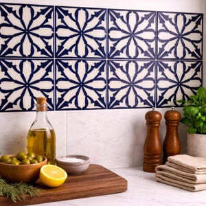 Handmade Moroccan Tile Dark Blue White Ceramic Square Tile Moroccan Zellige Tile Navy Blue & White | Handmade Geometric  Pattern | Kitchen