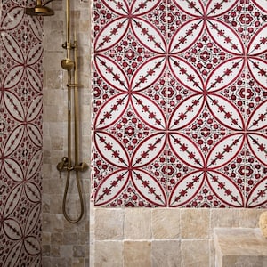 Handmade Moroccan Tile Red White Ceramic Square Tile Fez Artisan Hand Painted Kitchen Backsplash Bathroom Wall Decor (10x10 cm)