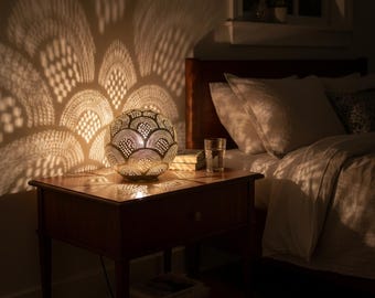 Handmade Moroccan Brass Perforated Pendant Light Dome Ceiling Lamp Star Pattern Fez Artisan Boho Kitchen Dining Bedroom Luxury