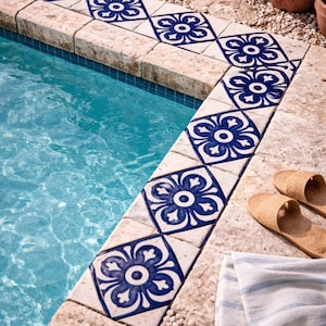 Handmade Moroccan Tile Navy Blue White Ceramic Floral Tile Fez Artisan Hand Painted Kitchen Backsplash Bathroom Wall Decor