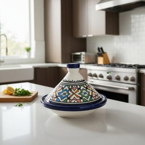 Handmade Moroccan Ceramic Tagine Hand Painted Multi Color Serving Dish Fez Artisan Cooking Pot Decorative Tajine Lid