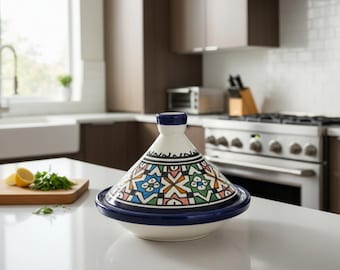 Handmade Moroccan Ceramic Tagine Hand Painted Multi Color Serving Dish Fez Artisan Cooking Pot Decorative Tagine Lid