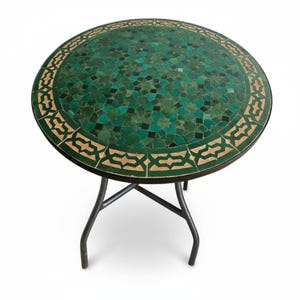 Moroccan Mosaic Table – Handcrafted Zellige Tile Table in Green and Beige