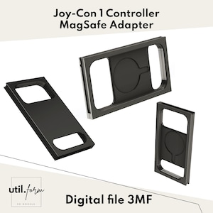 May include: Three black Joy-Con 1 Controller MagSafe Adapters are shown. The adapters have rectangular frames with rounded corners and cut-out sections. The text "Joy-Con 1 Controller MagSafe Adapter" and "Digital file 3MF" are visible against a white background.