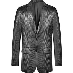 Herren Schwarz Echt Python Blazer Jacke Alle Größen