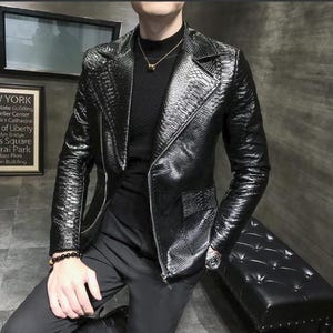 Herren Schwarz Echt Python Biker/Motorradjacke Alle Größen