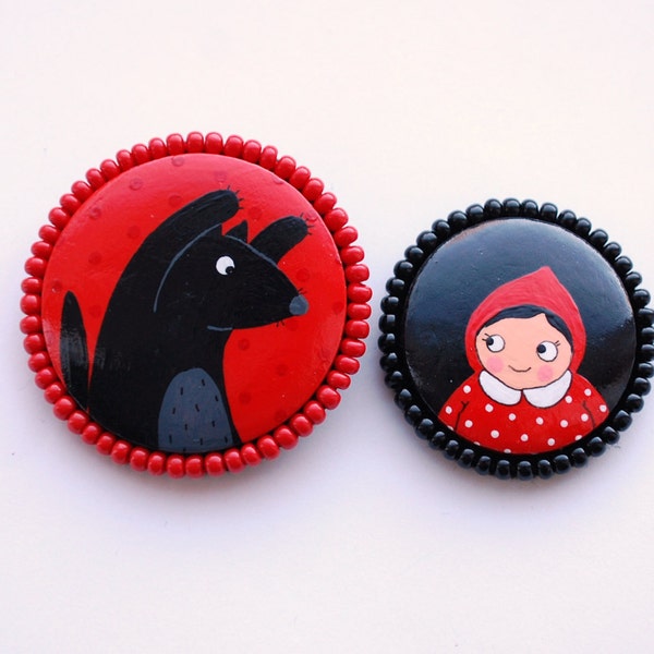 Set of two broach Red Riding Hood and the Wolf