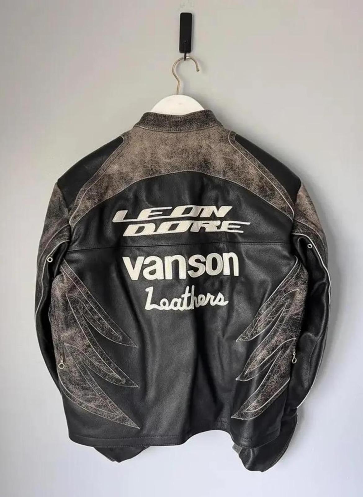Veste Moto En Cuir Vieilli Aimé Leon Dore X Vanson - Toutes Tailles - Neuf Avec étiquettes