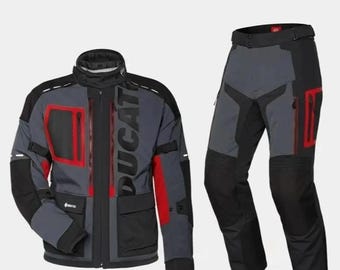 Traje de moto de turismo Ducati Strada C5 para hombre, chaqueta y pantalón de tejido Cordura / Equipamiento de protección CE para competición. El mejor regalo para él.