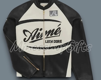 Aime Leon Dore x Vanson Leather Biker jacket Vintage inspired Stylish biker jacket With Extreme Branding On Front, Back gift for her/him