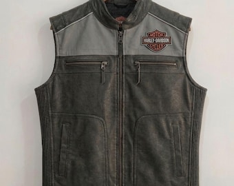 Harley Davidson Leather Motorcycle Vest Genuine Cowhide Biker Riding Vest Cruiser Rider Waistcoat Vintage Harley Style Gear Gift For Him.
