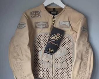 Aime Leon Doreレザーカフェレーサージャケット、ダメージ加工の