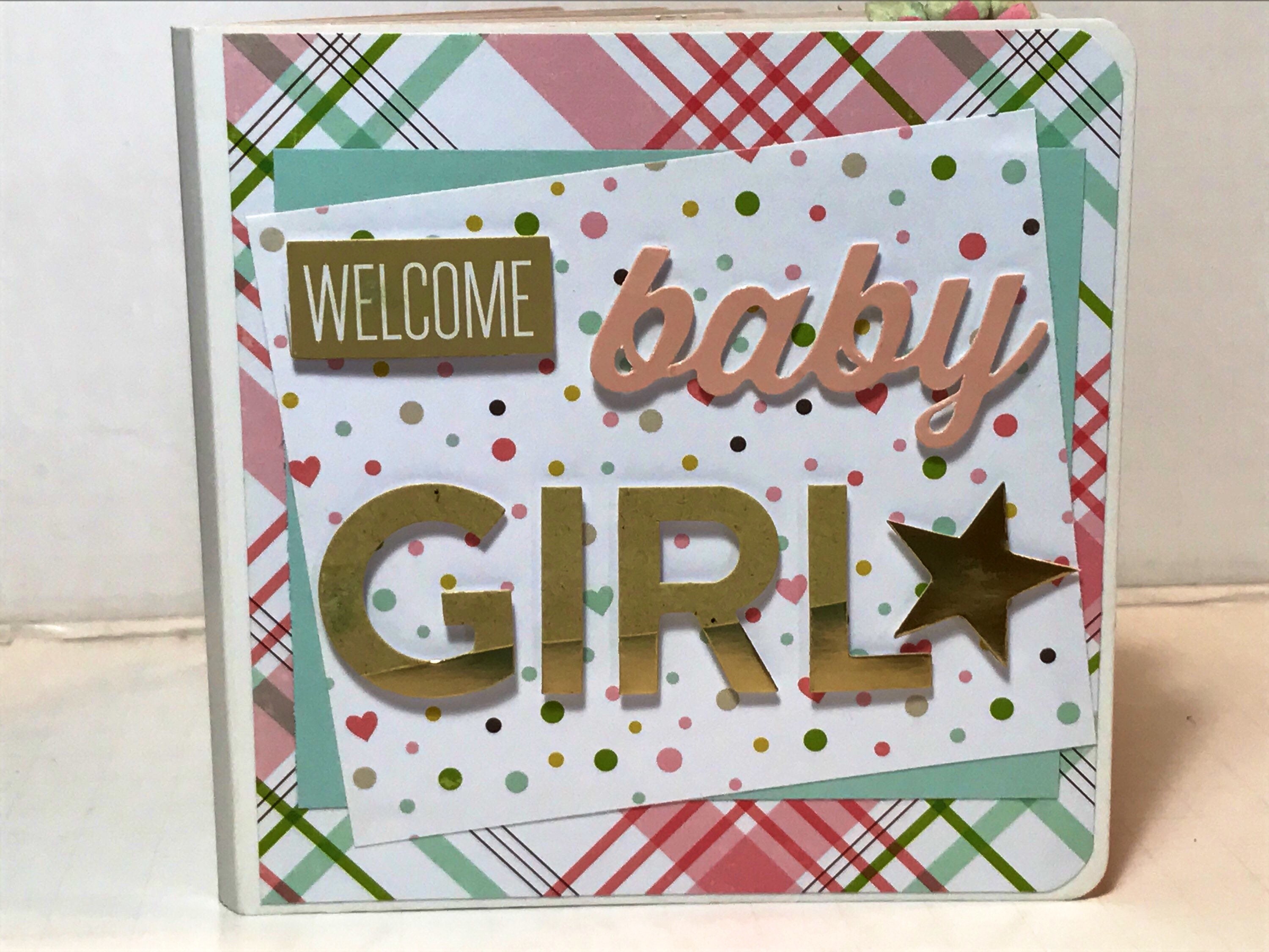 Baby girl welcome scrapbook page - Premade scrapbook