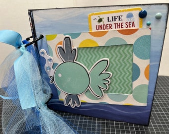 Ocean scrapbook premade pages chipboard book- 6 x 6 scrapbook album travel aquarium sea life